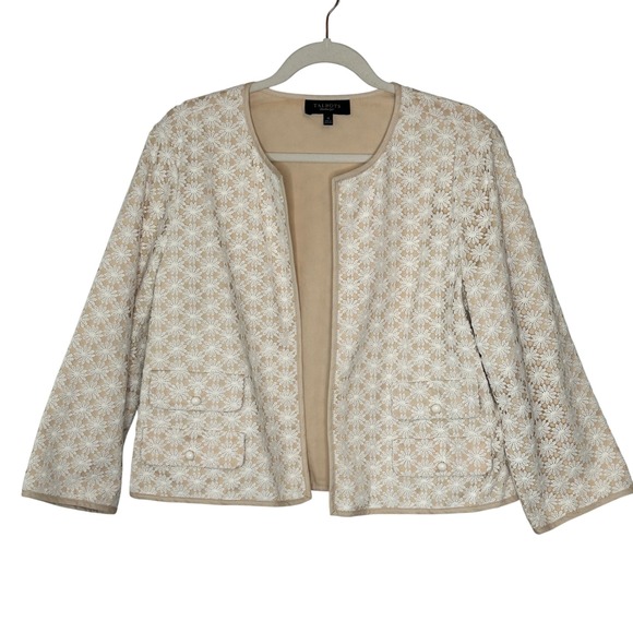 Talbots Women's Floral Lace Topper Cropped Jacket Beige Cream Petite Size 12 - Picture 1 of 13